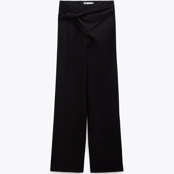 Zara Knotted Linen Blend Pareo Pants Black NWT Size Medium - Picture 5 of 12